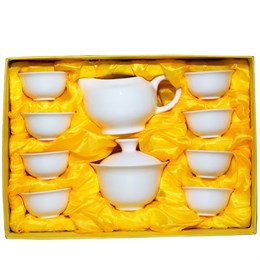 чайный набор (гайвань, чахай, 8 пиал), белый фарфор