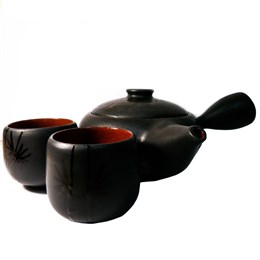 Набор японский чайник и 2 пиалы "Ночь" ручной работы, глина - фото 5943